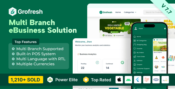 GroFresh 7.7 - (Grocery, Pharmacy, eCommerce, Store) App and Web with Laravel Admin Panel + Delivery App