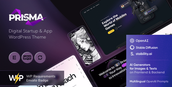 Prisma 1.10 - Digital Startup & App WordPress Theme + AI