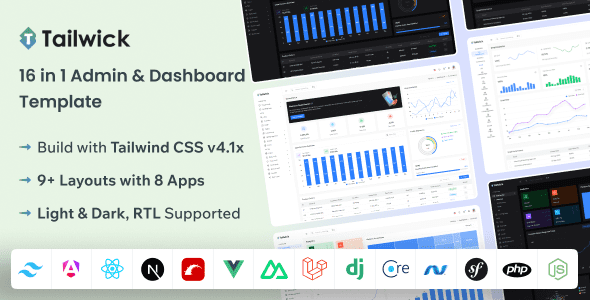 Tailwick 2.0 - Tailwind, React, Next.js, Angular, Vue Nuxt, Laravel, Rails Admin Dashboard HTML Template