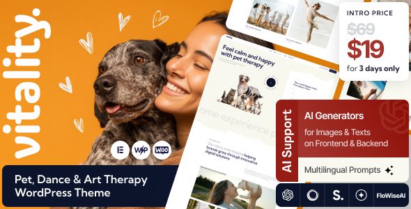 Vitality 1.0.0 - Pet, Dance & Art Therapy WordPress Theme