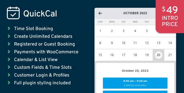 Download Free QuickCal 1.0.20 - Appointment Booking Calendar for WordPress QuickCal 1.0.20 - Appointment Booking Calendar for WordPress