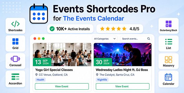 Download Free Events Shortcodes & Block Pro For The Events Calendar 4.4.0 Events Shortcodes & Block Pro For The Events Calendar 4.4.0