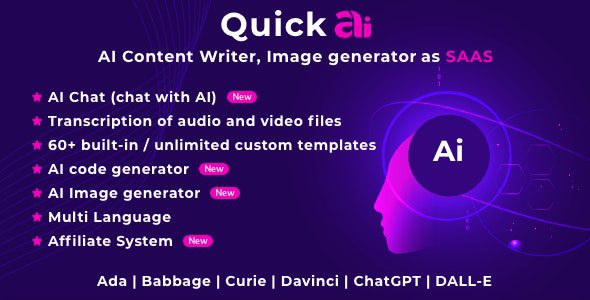 QuickAI OpenAI 4.5.0 Nulled - ChatGPT - AI Writing Assistant and Content Creator as SaaS