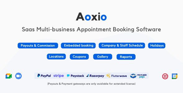 Aoxio 2.2 Nulled - SaaS Multi-Business Service Booking Software