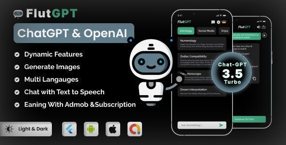 FlutGpt 2.2 - ChatGPT Flutter Full Application | Art Generator | ADMOB | Subscription Plan