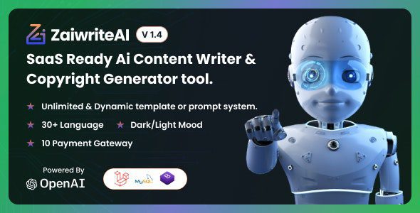 ZaiwriteAI 2.0.0 - Ai Content Writer & Copyright Generator tool With SAAS