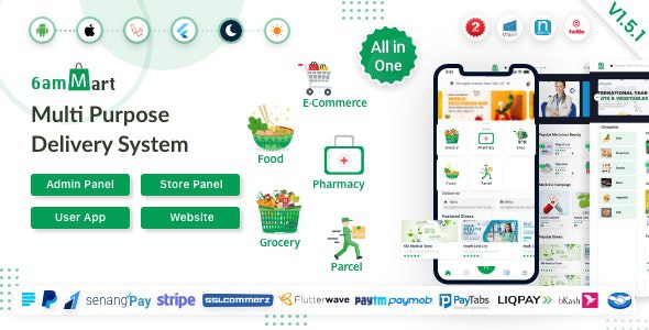6amMart 2.5.0 - Multivendor Food, Grocery, eCommerce, Parcel, Pharmacy delivery app with Admin & Website