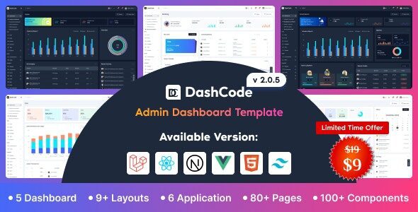 DashCode 2.0.7 - Laravel, React, Vuejs, NextJs, HTML,Tailwind Dashboard Template