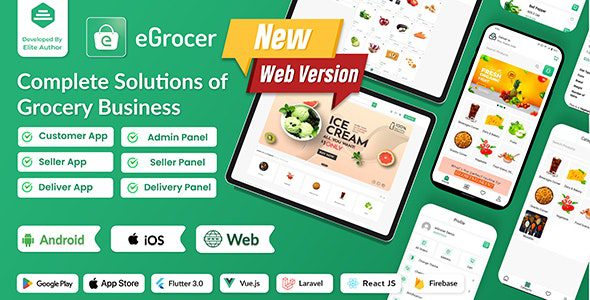 eGrocer 2.0.5 - Online Multi Vendor Grocery Store, eCommerce Marketplace Flutter Full App with Admin Panel