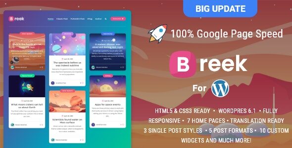 Breek 4.2.1 - Minimal Lightweight Masonry AMP Theme for WordPress