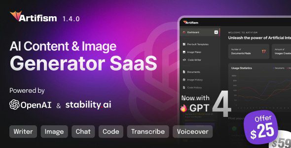 Artifism 6.1.0 - AI Content & Image Generator SaaS