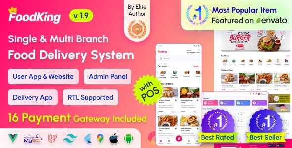 FoodKing 1.9.0 - Restaurant Food Delivery System with Admin Panel & Delivery Man App | Restaurant POS