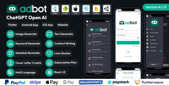 AdBot 4.1.0 - ChatGPT Open AI Android and iOS App