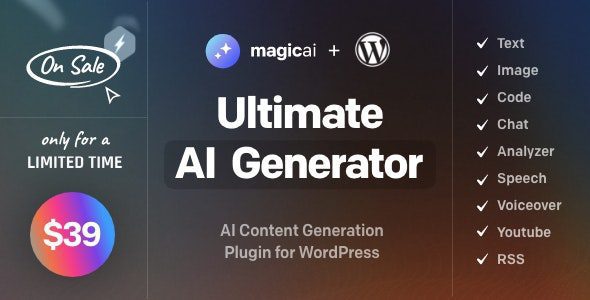 MagicAI for WordPress 1.4 - AI Text, Image, Chat, Code, and Voice Generator