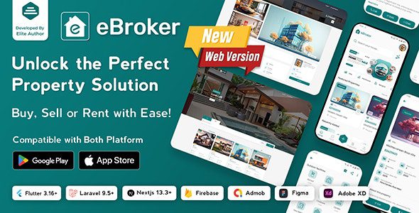 eBroker 1.1.4 - Real Estate Property Buy-Rent-Sell Flutter app with Laravel Admin Panel | Web Version