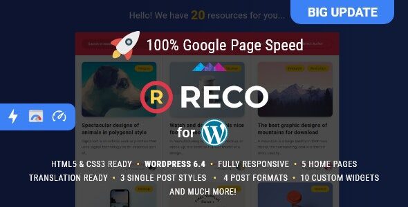 Reco 5.1.0 - Minimal Lightweight AMP Theme for Freebies