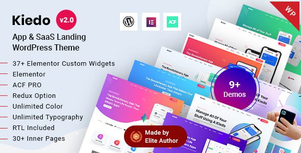 Kiedo 2.0 - App & SaaS Software Landing Elementor WordPress Theme