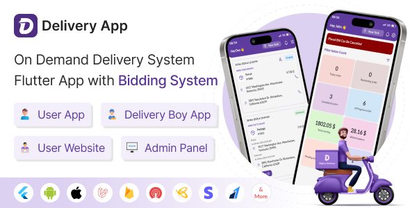 Delivery App 25.0 - On Demand Delivery System Flutter App with bidding system | Courier App