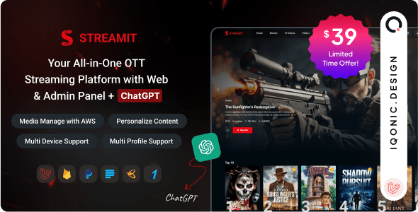 Streamit Laravel 1.2.2 - Movie, TV Show, Video Streaming Platform With Laravel with ChatGPT